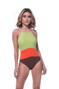 MAIÔ CROPPED TRICOLOR VERDE/MARROM/LARANJA