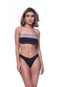 TOP FAIXA TOMARA QUE CAIA RECORTES TRICOLOR COPACABANA/ LISTRADO PRETO BRANCO/ PRETO E CALCINHA ASA DELTA PRETA