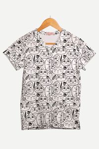 Blusa Estampada Rabiscos Felinos em Malha Confort