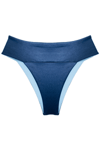 TOP FAIXA ALÇA BABADOS CIRRÊ AZUL E CALCINHA CÓS LARGO DUPLA FACE CIRRÊ AZUL/ CANDY