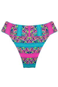 CALCINHA COS LARGO DUPLA FACE FLORAL PINK / VERDE MENTA
