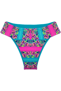 TOP CORTINÃO BABADOS FLORAL ATENAS E CALCINHA CÓS LARGO DUPLA FACE FLORAL ATENAS/ VERDE MENTA