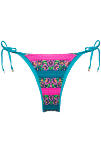 TOP CORTININHA RIPPLE DUPLA FACE FLORAL ATENAS/ VERDE MENTA E CALCINHA LACINHO DUPLA FACE FLORAL ATENAS/ VERDE MENTA