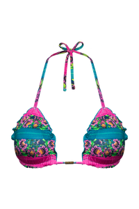 TOP CORTININHA RIPPLE DUPLA FACE FLORAL ATENAS/ VERDE MENTA E CALCINHA LACINHO DUPLA FACE FLORAL ATENAS/ VERDE MENTA