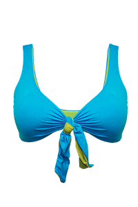 TOP AMARRADO NÓ DUPLA FACE TURQUESA/ VERDE ABACATE E CALCINHA LACINHO DUPLA FACE TURQUESA/ VERDE ABACATE 