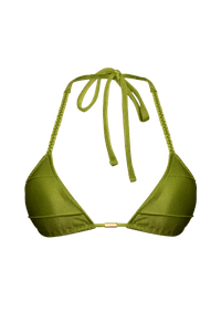 TOP CORTININHA PLISSADO TRANÇA CIRRÊ OLIVA E CALCINHA FIXA CIRRÊ OLIVA