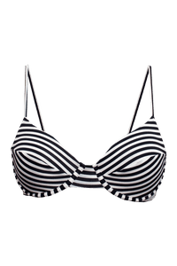TOP MEIA TAÇA ARO LISTRADO PRETO BRANCO E CALCINHA BORBOLETA DUPLA FACE LISTRADO PRETO BRANCO