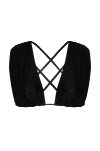 TOP FRENTE UNICA DRAPEADO COSTAS TRANÇADA CIRRÊ ZOO PRETO E CALCINHA COS LARGO CIRRÊ ZOO PRETO