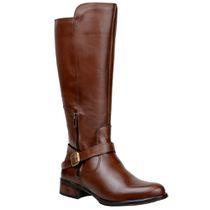 Bota Montaria Feminina Over The Knee Com Zíper Lateral Em Couro