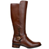 Bota Montaria Feminina Over The Knee Com Zíper Lateral Em Couro