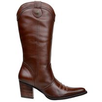 Bota Texana Feminino Bico Fino Salto Alto Em Couro Legitimo Pinhão