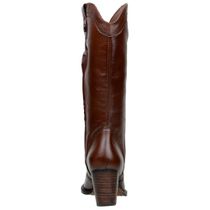 Bota Texana Feminino Bico Fino Salto Alto Em Couro Legitimo Pinhão