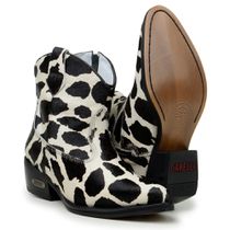 Bota Feminina Cano Curto Couro De Pelo Bovino Legitimo Branco e Preto