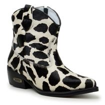 Bota Feminina Cano Curto Couro De Pelo Bovino Legitimo Branco e Preto