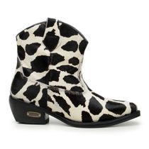 Bota Feminina Cano Curto Couro De Pelo Bovino Legitimo Branco e Preto