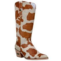 Bota Feminina Texana Bico Fino Pelo Bovino Legitimo Branco Castor