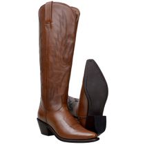 Bota Texana Feminina Cano Longo Em Couro Legitimo Cor Pinhão