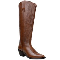 Bota Texana Feminina Cano Longo Em Couro Legitimo Cor Pinhão