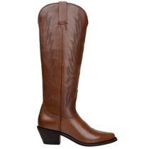 Bota Texana Feminina Cano Longo Em Couro Legitimo Cor Pinhão