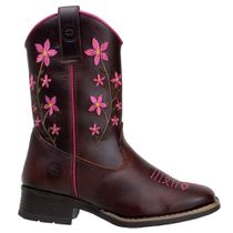 Bota Feminina Infantil Couro Legitimo Cor Café Bordado de Flor
