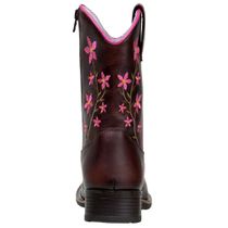Bota Feminina Infantil Couro Legitimo Cor Café Bordado de Flor