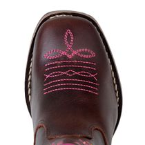 Bota Feminina Infantil Couro Legitimo Cor Café Bordado de Flor
