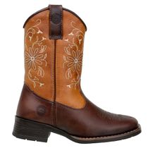 Bota Feminina Infantil Couro Nobre Cor Café e Castor Bordada
