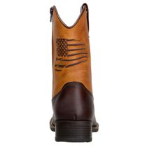 Bota Infantil Em Couro Bico Quadrado Cor Castor Bordado Bandeira U.S.A