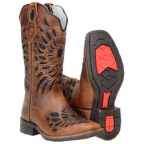 Bota Western Feminina Couro Legítimo Laser Castor