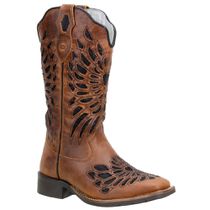 Bota Western Feminina Couro Legítimo Laser Castor