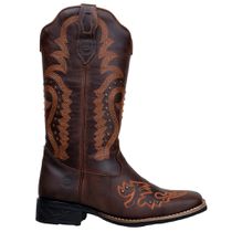Bota Cano Médio Country Feminina Bico Quadrado Bordado Ferrugem