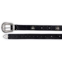 Cinto Feminino Em Couro Legitimo Cor Preto Fivela Metal e Strass