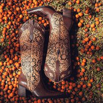 Bota Texana Capelli Feminina Em Couro Anaconda e Floral