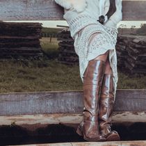 Bota Montaria Feminina Estilo Over The Knee Em Couro Pinhão