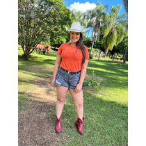 Bota Feminina Cano Curto Country Em Couro Legítimo Com Bordados