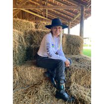 Bota Country Feminina Com Bordados Couro Legítimo Preto