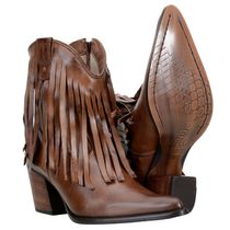 Bota Feminina Bico Fino De Franja Em Couro Legítimo