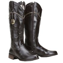Bota Montaria Feminina Couro Legítimo Cano Alto Cor Napa Café