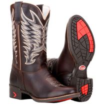 Bota Country Montaria Masculina Em Couro Nobre Café Bico Redondo