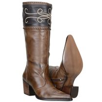 Bota Texana Feminina Com Detalhes Em Bordado e Trissê Em Couro