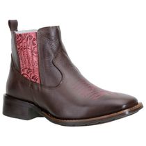 Botina Feminina 100% Couro Legítimo Com Elástico Floral