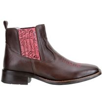Botina Feminina 100% Couro Legítimo Com Elástico Floral