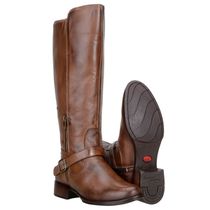 Bota Montaria Feminina Over The Knee Com Zíper Lateral Em Couro