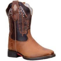 Bota Country Feminina Com Bordados De Penas Em Couro Castor Café