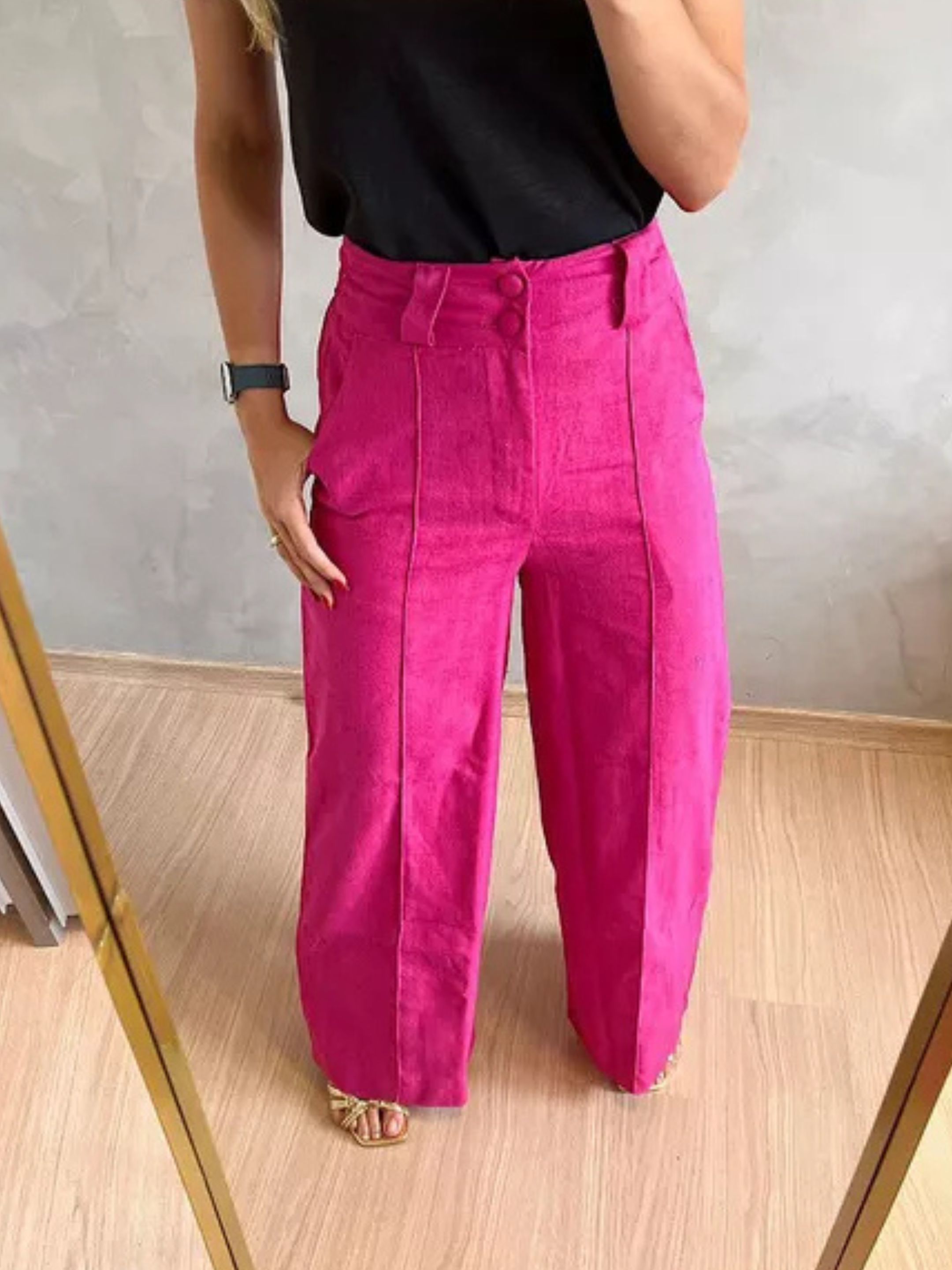 Pantalona de Linho Rosa - MMUNIZ 