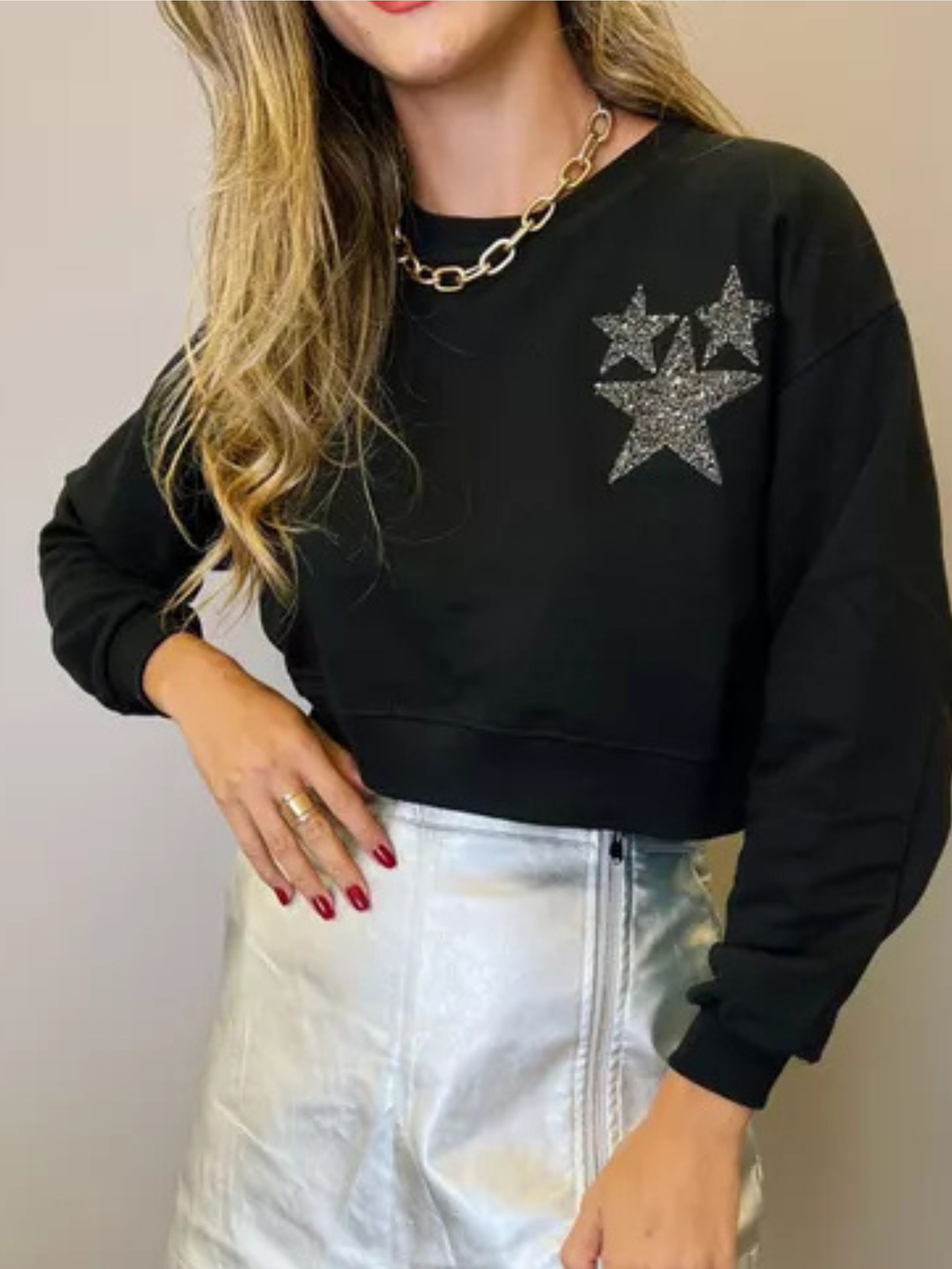 CROPPED MOLETOM BORDADO PRETO - MMUNIZ 