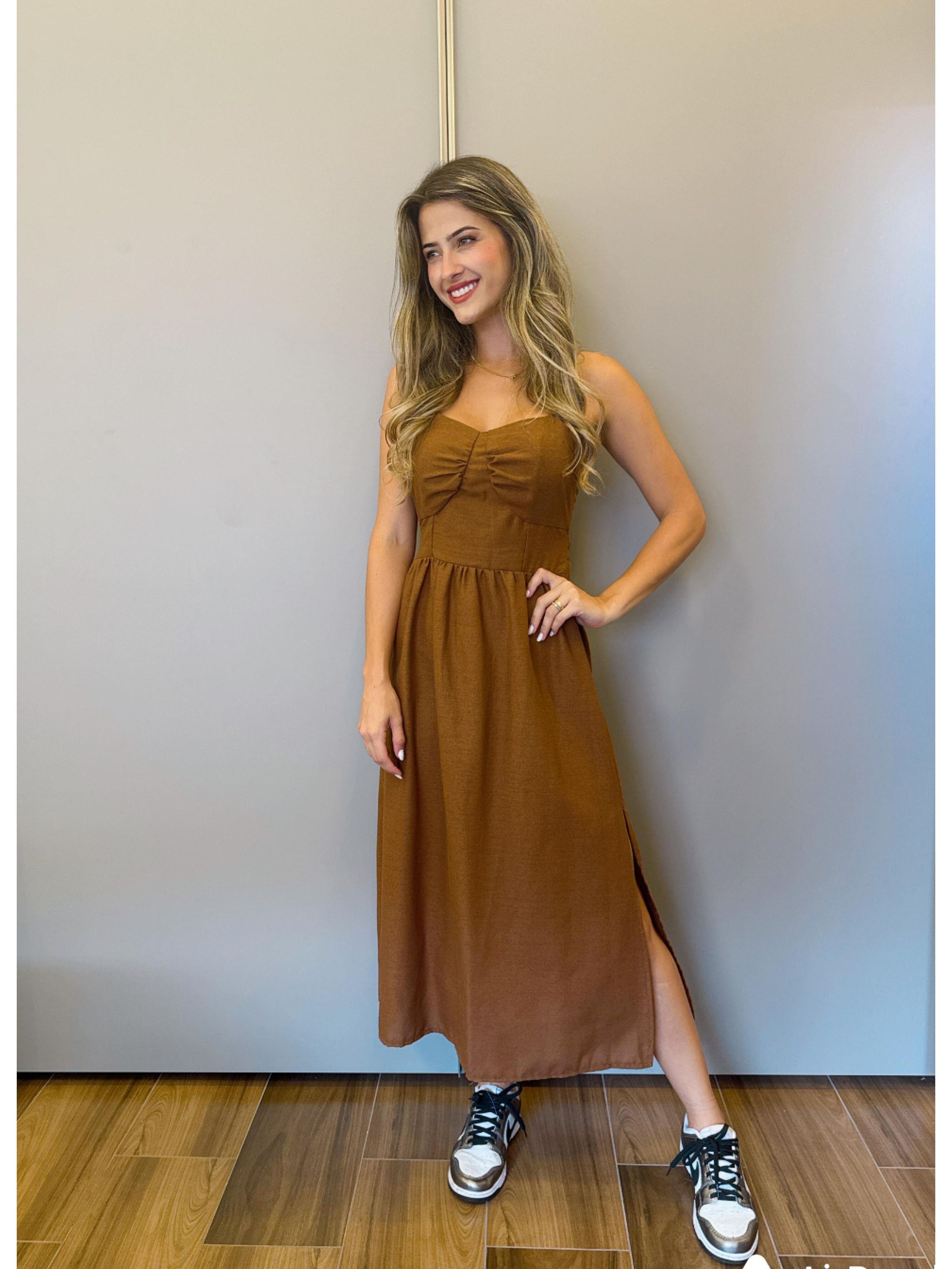 VESTIDO MIDI OLIVIA MARROM - MMUNIZ 