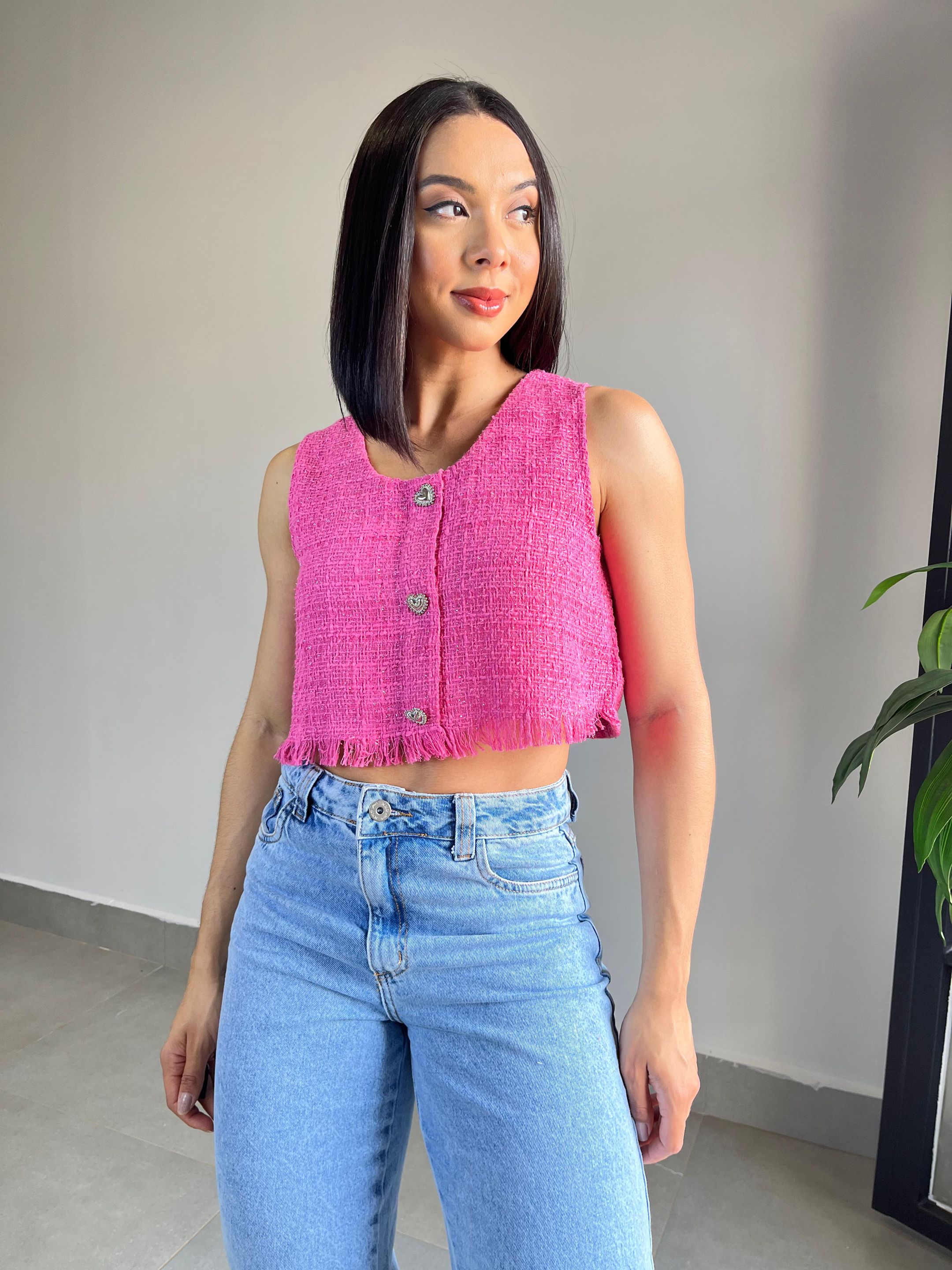 CROPPED TWEED CORAÇÃO ROSA - MMUNIZ 