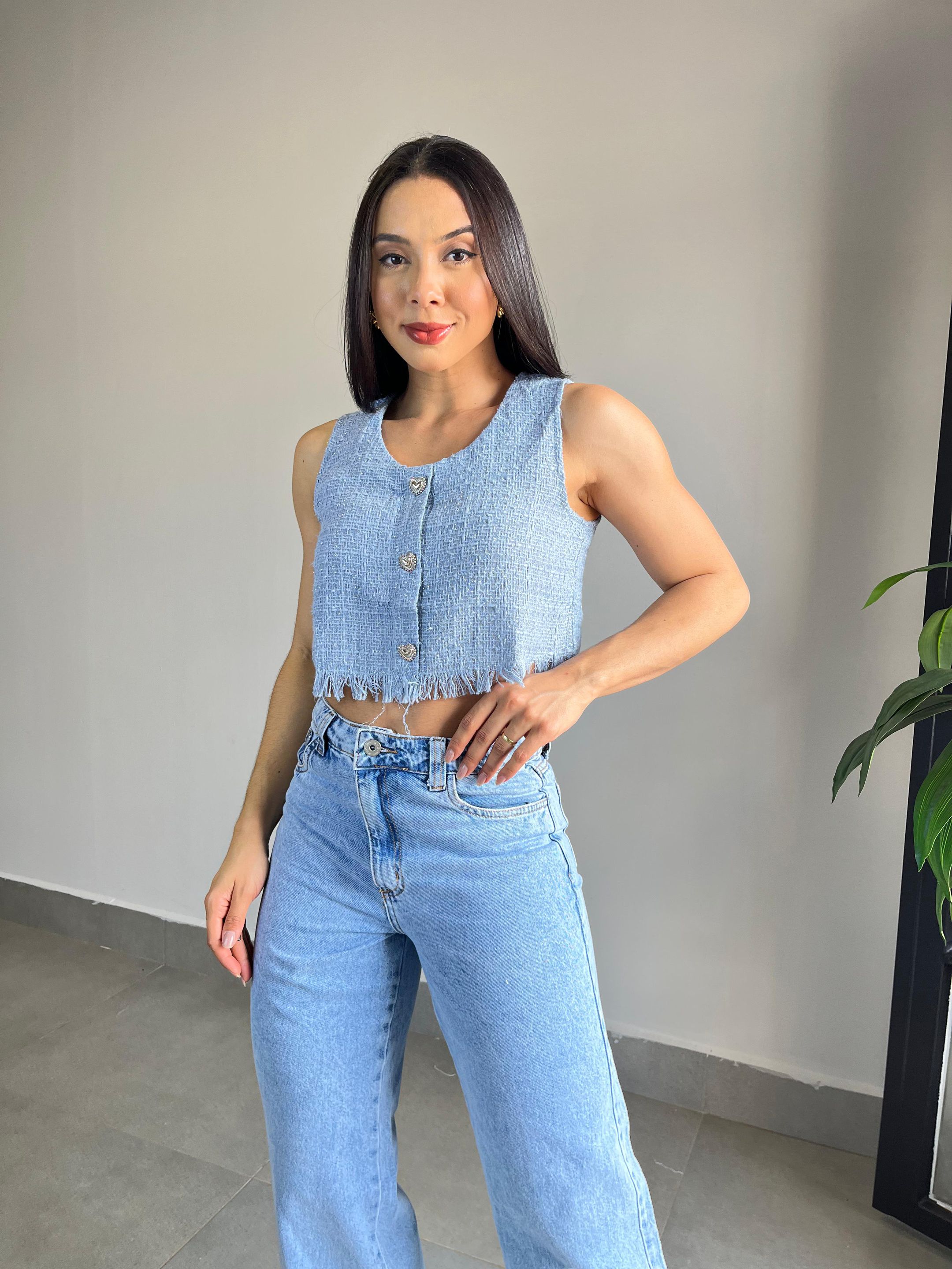 CROPPED TWEED CORAÇÃO AZUL - MMUNIZ 