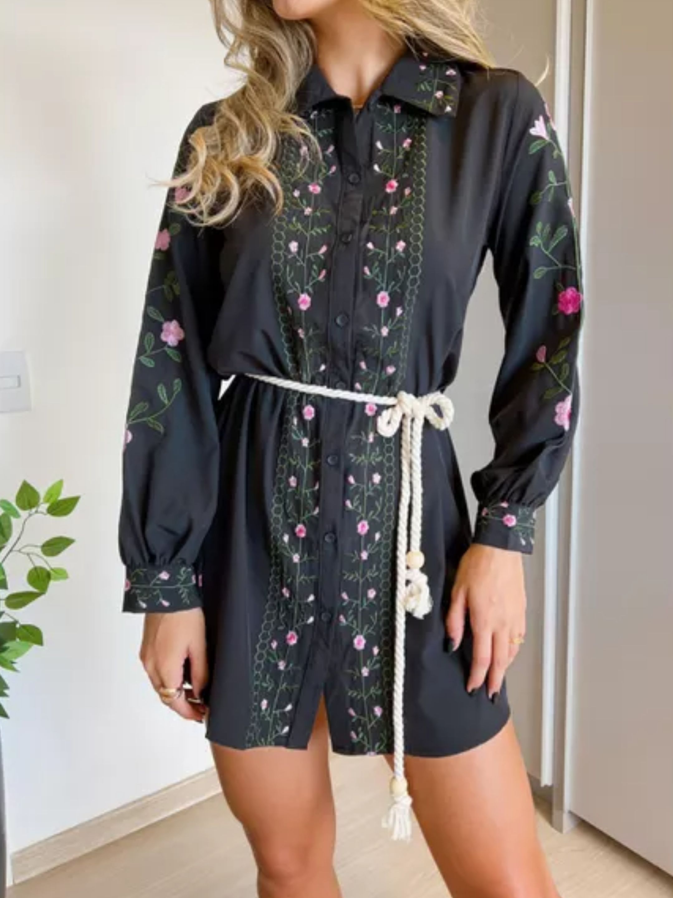 CHEMISE VESTIDO BORDADO PRETO - MMUNIZ 